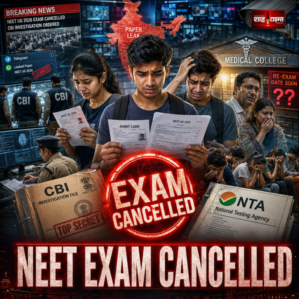 Shah Times NEET UG 2026 cancelled exam students protest and CBI investigation visuals