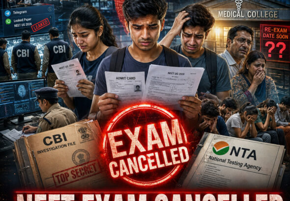 Shah Times NEET UG 2026 cancelled exam students protest and CBI investigation visuals