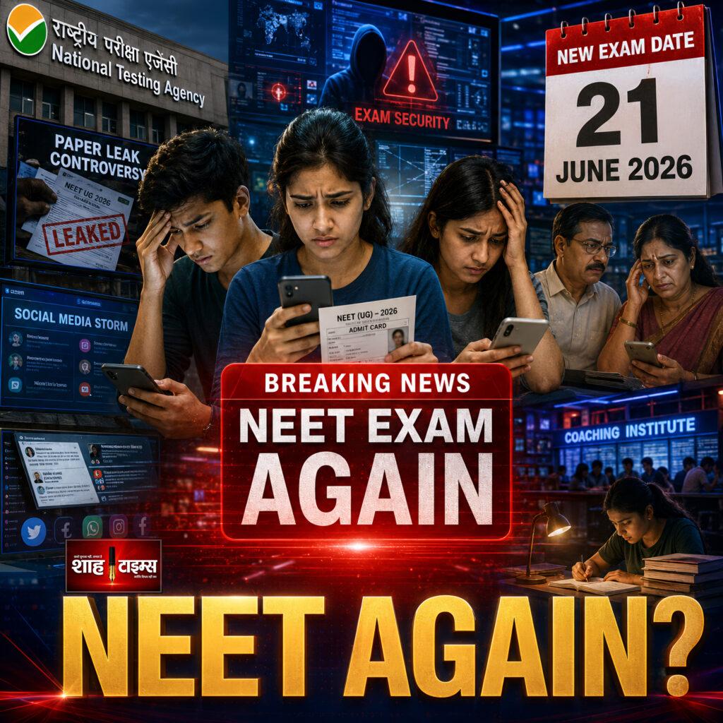Shah Times NEET UG 2026 re exam announcement with students and NTA visuals