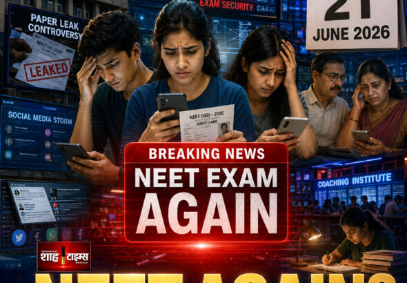 Shah Times NEET UG 2026 re exam announcement with students and NTA visuals