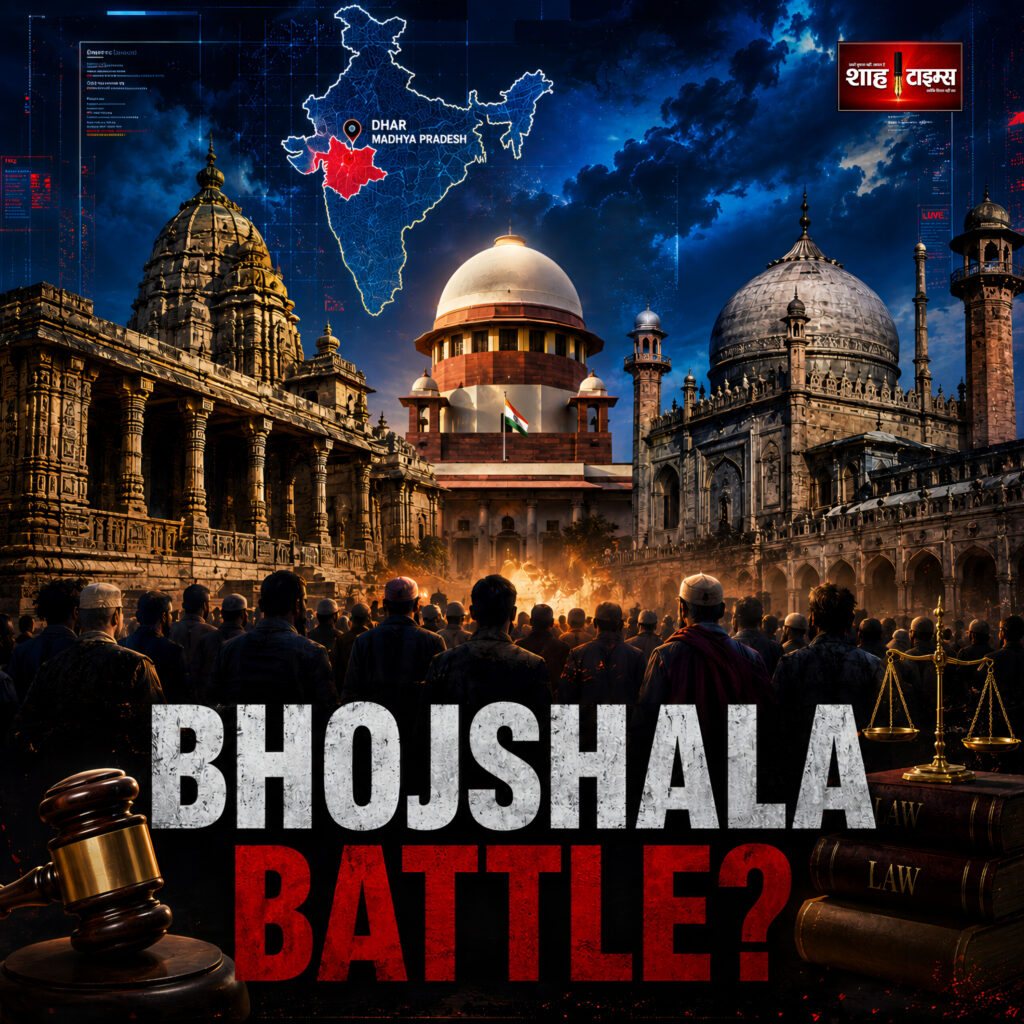 Shah Times newsroom graphic showing Bhojshala dispute legal battle in Supreme Court