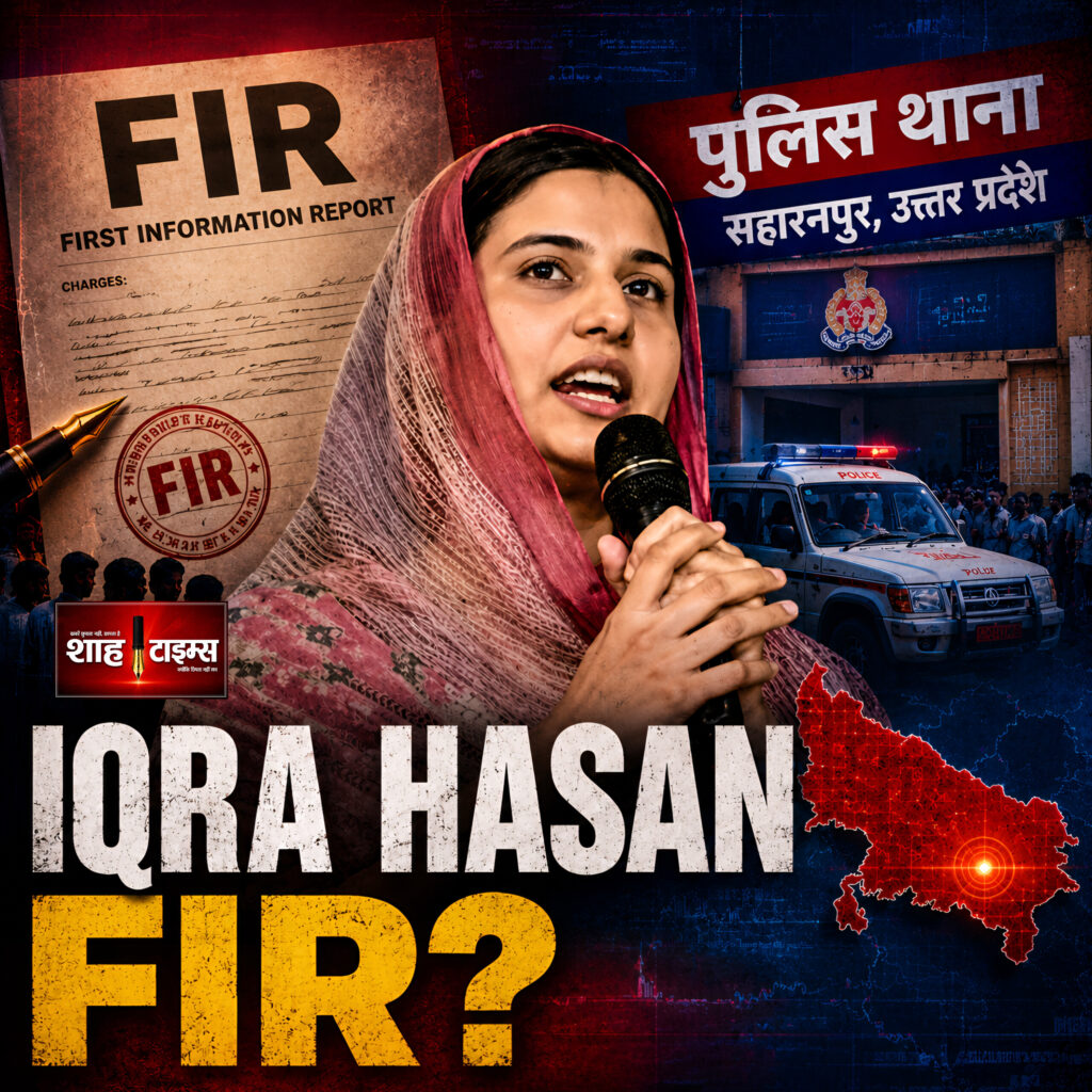 Shah Times breaking news thumbnail about Iqra Hasan FIR case in Saharanpur Uttar Pradesh