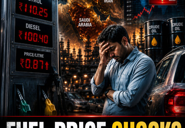 Shah Times fuel price hike news graphic with petrol pump and crude oil visuals