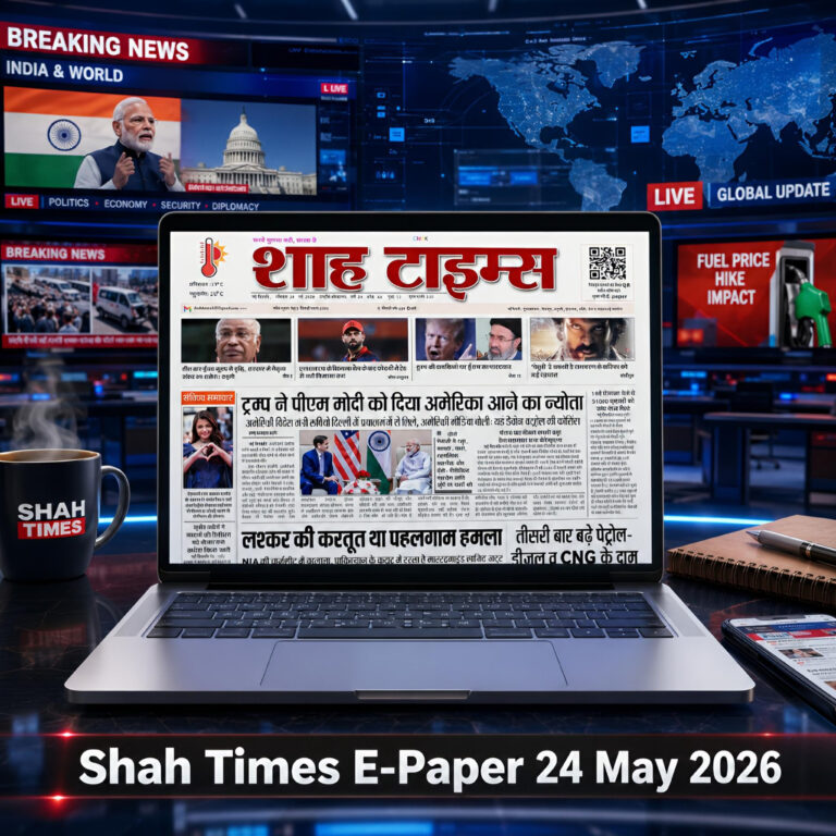 Front page of Shah Times E-Paper dated 24 May 2026 featuring top India news, global diplomacy, fuel price updates and national headlines.