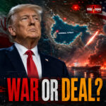 Shah Times cinematic Iran US crisis editorial thumbnail with Donald Trump and Middle East war tension visuals.