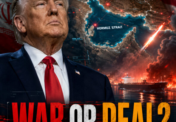 Shah Times cinematic Iran US crisis editorial thumbnail with Donald Trump and Middle East war tension visuals.