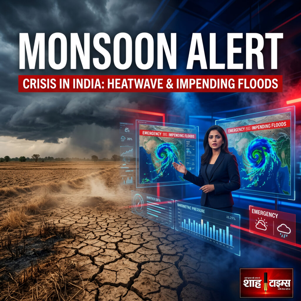 Shah Times newsroom graphic showing weak monsoon alert, heatwave and El Niño impact in India