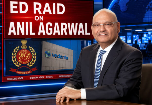 Breaking newsroom visual on ED raid involving Anil Agarwal FEMA case investigation Shah Times
