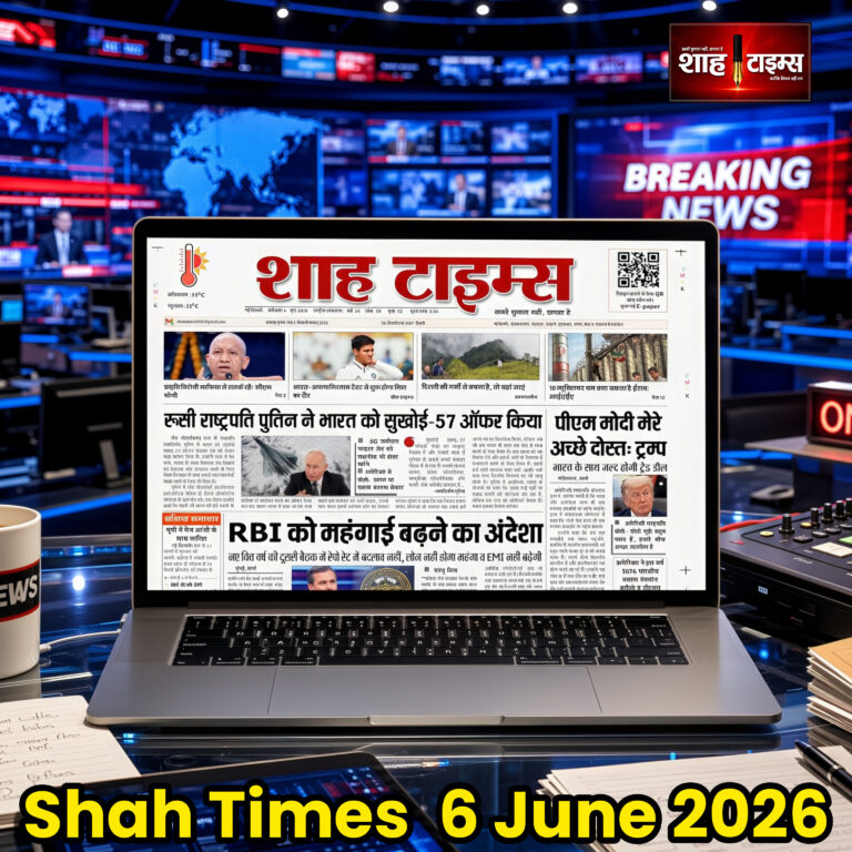 शाह टाइम्स ई-पेपर 6 जून 2026 फ्रंट पेज पर RBI, PM मोदी, ट्रंप, GDP और उत्तर प्रदेश की खबरें