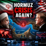 Shah Times breaking news graphic showing Iran US conflict and Strait of Hormuz crisis