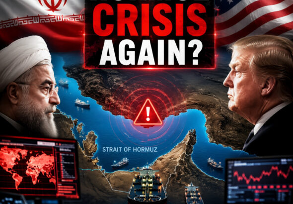Shah Times breaking news graphic showing Iran US conflict and Strait of Hormuz crisis